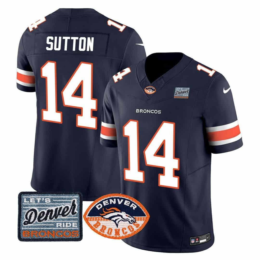 Men Denver Broncos #14 Sutton Blue 2024 Nike Logo Patch Limited NFL Jersey